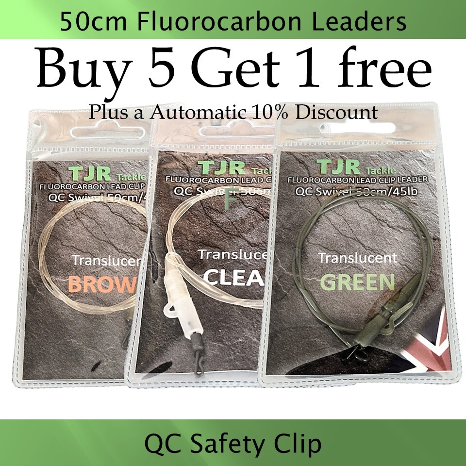 Carp Leaders Fluorocarbon 50cm Fishing Tackle Safety Clips Quick