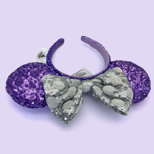 Disney Parks Shanghai Minnie Mouse Headband Ears Purple Silver Bow Sequins ๐ - Picture 3 of 10