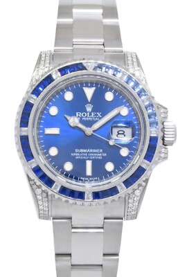 Rolex Submariner Date Steel Blue Dial Diamond Sapphire Watch 116610