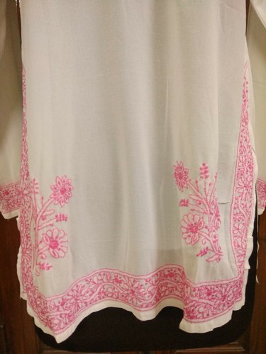 SHIRT XS 37" HANDMADE SOFT GEORGETTE KURTI ETHNIC CHIKAN EMBROIDERY TOP KURTA - Picture 3 of 6