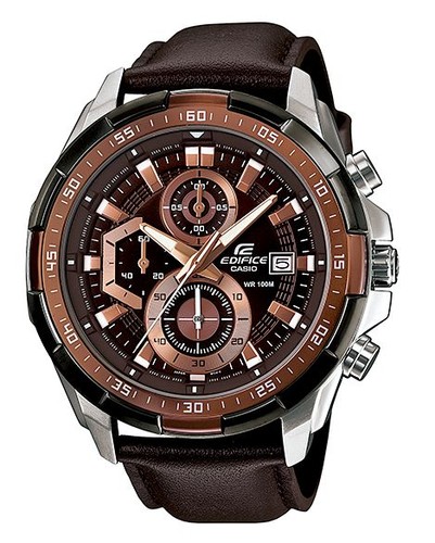 CASIO EDIFICE EFR539L-5 Chronograph Gray Ion Plated Bezel Leather Band 100m WR