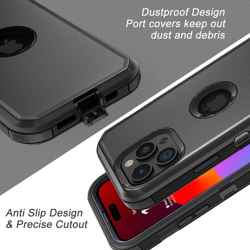 For iPhone 15 Pro Max 14 13 12 11 Case Shockproof Heavy Duty Cover + Belt Clip - Picture 7 of 41