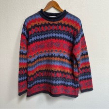 80s 90s Vintage Color Block Pattern Knit Sweater Women's Sz Large
