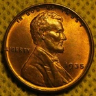 Uncirculated red and brown 1935 Lincoln Wheat Cent.