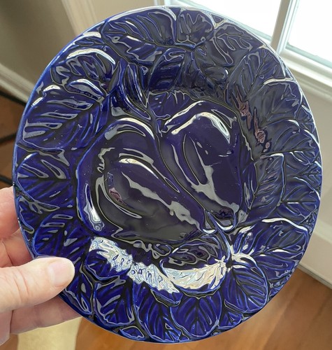 Bordalo Pinheiro Portugal CALDAS Da RAINHA 6 8" Plates Cobalt Blue Fruits - Picture 6 of 8