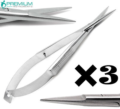 3 Pcs Micro Straight Eye Scissor Sharp/Sharp 4'' Castroviejo Ophthalmics Tools