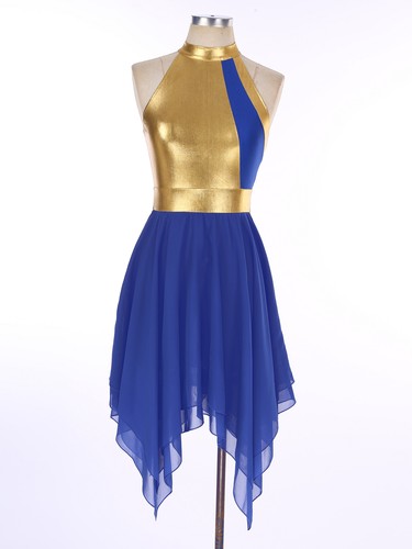 Women's Asymmetrical Color Block Tank Dress Lyrical Contemporary Dance Costume - Picture 12 of 114