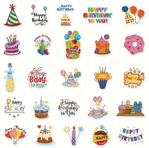 Happy Birthday Stickers Assorted Designs for Card Decorating & Gifts-50 Pcs - Picture 2 of 4