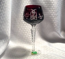 LAUSITZER WINE GLASS DARK GARNET RED CUT TO CLEAR CRYSTAL BOHEMIAN EAST GERMAN