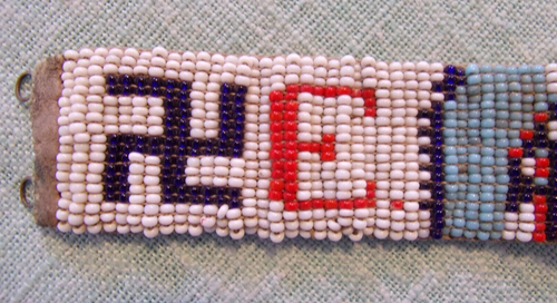 ANTIQUE HAND BEADED BRACELET INDIAN CHIEF GOOD LUCK SIGN LEATHER BACK - Picture 2 of 5