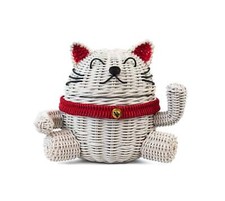 Cesto in rattan gatto fortunato con coperchio, organizer tessuto a mano, decorazione carina, idea regalo