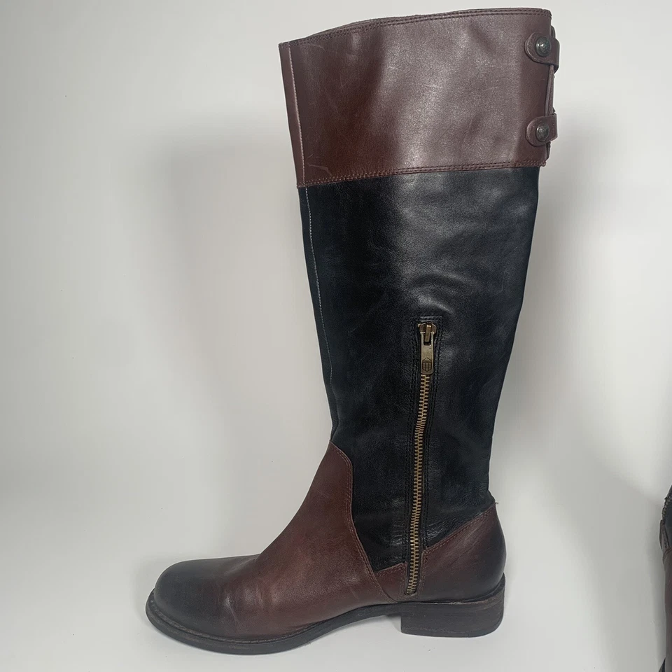 Vince Camuto Tall Riding Boots Woman’s Size 8B Zip Leather Black Brown - Image 3 of 4