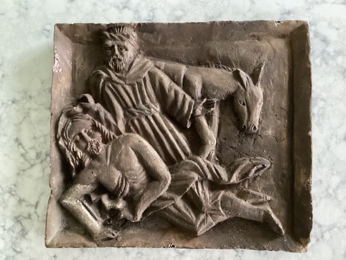 Antique Chalkware Plaster Relief Sculpture " THE GOOD SAMARITAN " Wall Plaque - 第 1/7 張圖片