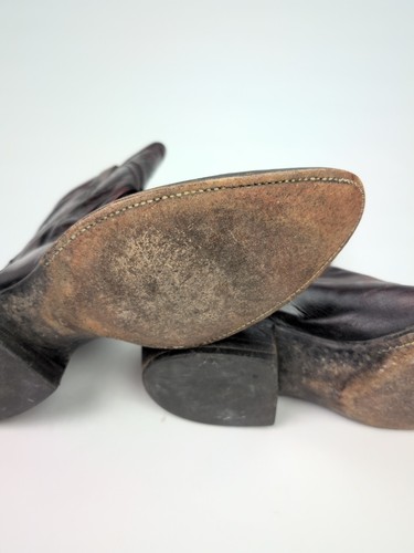 VTG 70s LUCCHESE CLASSICS Sz 10.5C L6631 Black Cherry Goat Leather Western Boots - Picture 10 of 13
