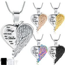 Heart Wing Cremation Urn Necklace for Ashes Stainless Steel Urn Ashes Pendants