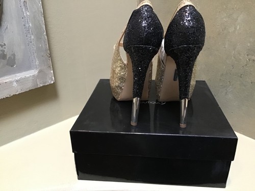 Boutique 9 Nickeya NEW Peep Toe Mary Jane Platform Pump gold Glitter Heels 9.5 - Picture 4 of 7