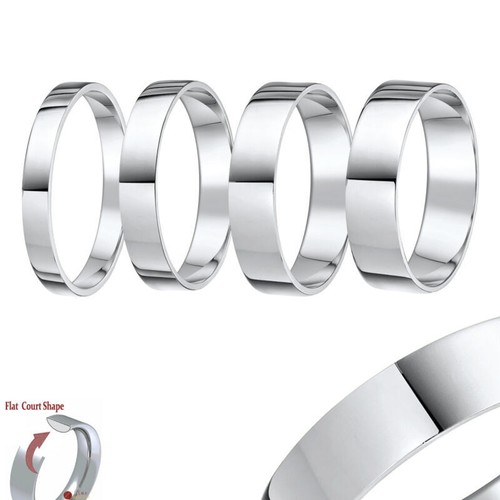 4mm Platinum Wedding Ring Flat Court Shape Medium Weight UK Hallmarked Sizes H-Z - Picture 2 of 5