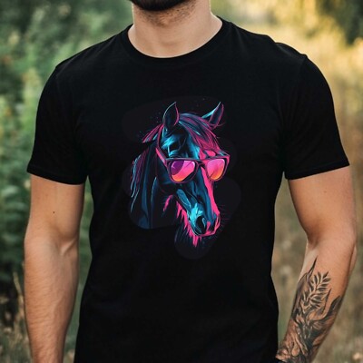 Mens Horse Sunglasses Cotton T-Shirt Size XS to 5XL