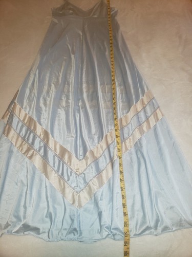 Vintage Nightgown Baby Blue And White Nylon V-Neck Spaghetti Straps - Picture 12 of 16