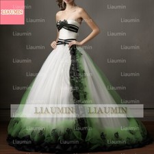 New White and Black Green Strapless Ball Gown Lace Up Back Wedding Formal Dress