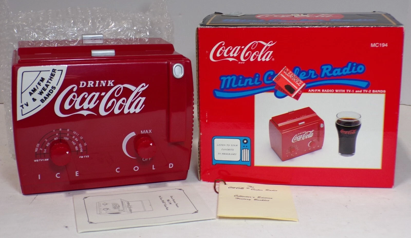 Coca-Cola Mini Cooler Radio AM/FM TV1 TV2 1991 Coca-Cola Co In-Box 020725WT