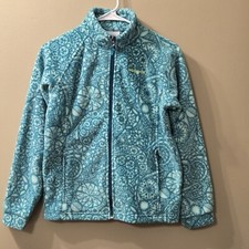 Columbia Girls Size L 14/16 Full Zip Green Abstract Printed Fleece Jacket