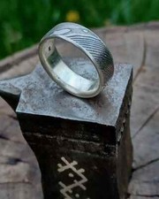 Stainless steel forged Damascus Ring - Damascus steel engagement jewelry