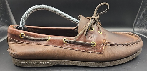 Sperry Top Slider 2 Eye Brown Leather Boat Shoes Size 10 M Leather upper 0195512 - Picture 8 of 16