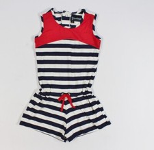 Girls Navy White Stripes Red Short Romper Drawstring Waist Made in USA NEW 6