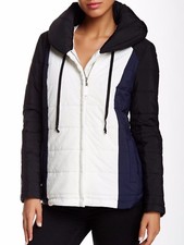  $248 Nwt Splendid Women Szs Colorblock Quilted Puffer Jacket Black/navy/white