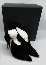 Giuseppe Zanotti Black Suede Pointed Toe Shoe Boot w/ Crystal Tooth Charm sz 35