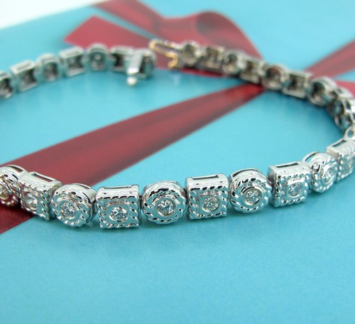 1.83 ctw Diamonds Round Cut 14k White Gold Round & Square Links Tennis Bracelet - 第 2/7 張圖片