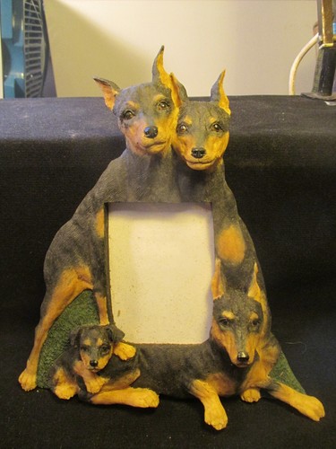 Wonderful Large Figural Doberman Pinscher Family Dog Picture Frame Nr