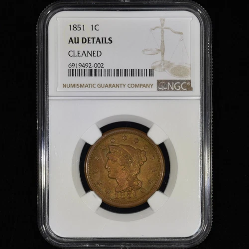 1851 BRAIDED LARGE CENT ✪ NGC AU DETAILS ✪ 1C ALMOST UNCIRCULATED UNC ◢TRUSTED◣