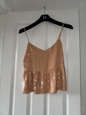 ASOS Sequin Peplum Strappy Peach Size