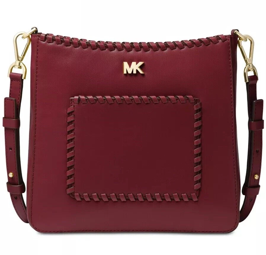New Michael Kors Gloria Pocket Stitched Leather Crossbody leather