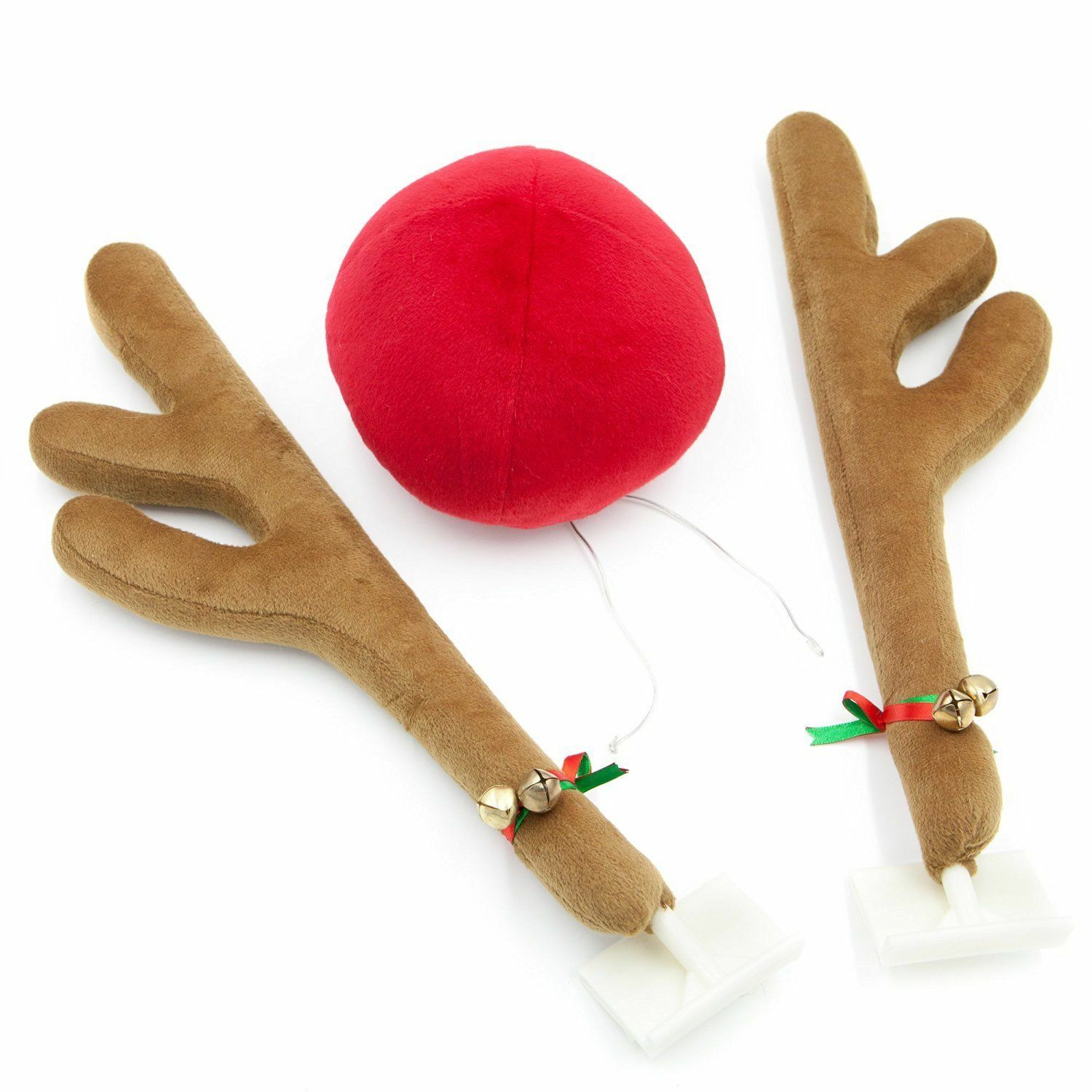 Vehicle Nose Horn Costume Set Christmas Reindeer Antlers with Plush Reindeer Nose Ornaments Christmas Reindeer Antlers Red Nose Set for Car Ornament Truck Accessory