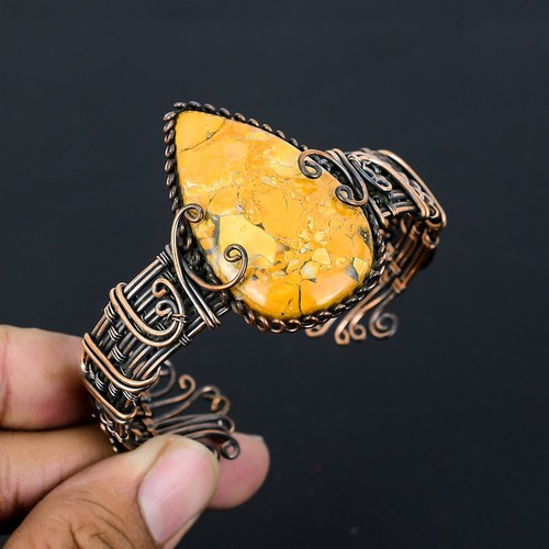 Brecciated Mookaite Gemstone Handmade Copper Wire Wrap Bangle Adjustable W523