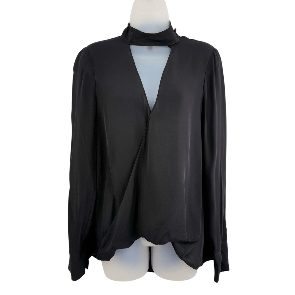 Blusa Derek Lam 10 Crosby Negra Imitación Envoltura Drapeada Seda Manga Larga Talla 6 Transparente Foto 4 de 4