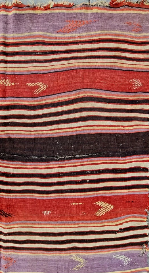 Alfombra antigua del siglo XIX, kilim a rayas, alfombra oriental, alfombra de área 5x8, alfombra tribal 5x8 Foto 4 de 4