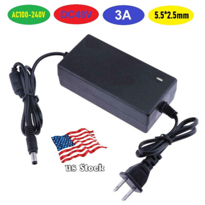 48V 3A 144W AC/DC Adapter Power Supply for Home Electronics w/ 5.5x2.5mm plug