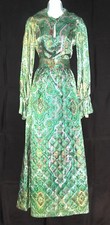 1960'S-70'S VINTAGE FABULOUS GREEN PAISLEY 2 PC OUTFIT MAXI SKIRT CHIC COCKTAILS