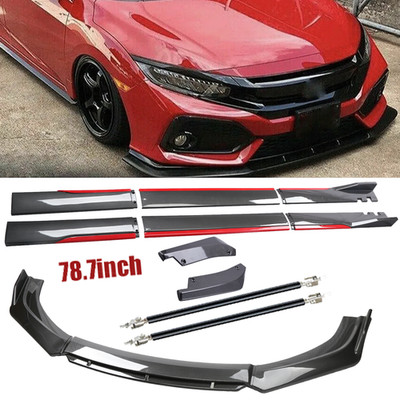 Carbon Fiber Look Red Front Lip Chin Bumper Side Skirt For Chrysler 200 11-17
