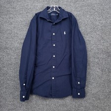 Polo Ralph Lauren Button Up Shirt Kids Boys 8 Blue Long Sleeve Collared Pony