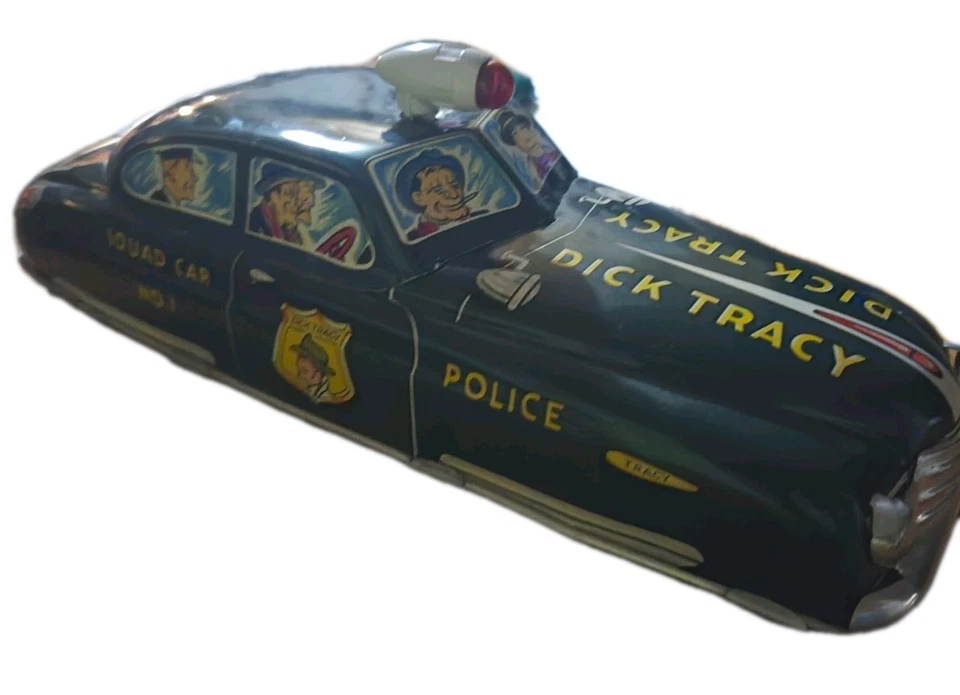 BOM VINTAGE 1949 MARX LATA LITHO WIND UP DICK TRACY #1 CARRO DE ESQUADRÃO POLICIAL - Imagem 3 de 3
