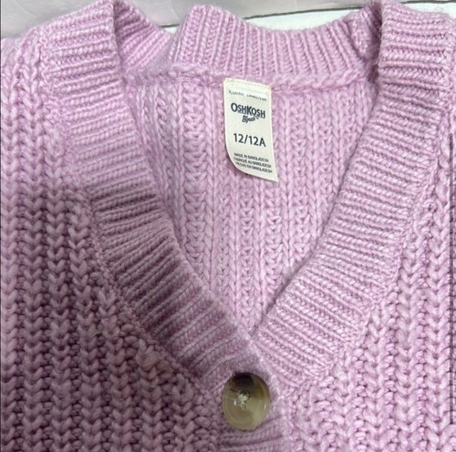 Oshkosh B’gosh Girls Kids Pink Cardigan Sweater Sz 12 - Picture 4 of 6