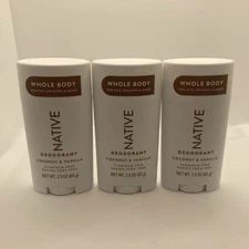 3 Pack Native Whole Body Deodorant Coconut & Vanilla Aluminum Free 2.3 Oz NEW