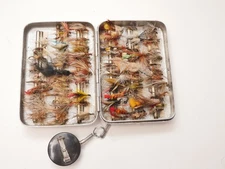 Used Perrine Fly Fishing Box w +50 Vintage Fly lures - Flies