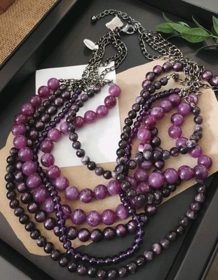 CHICO'S (w/Torn Tag) Marbleized Deep Red Purple Tones 18''+ Multistrand Necklace!