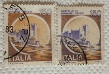 2 STAMPS-CASTLE OF MIRAMARE TRIESTE-150 LIRE-1980 WITH COLOR VARIANT